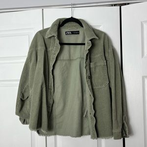 Zara, green corduroy oversized button down, slightly cropped, size medium